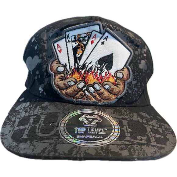 HUSTLE Vegas Poker Ace King Cards Top Level Hat Black Embroidered Snap Back - Picture 1 of 8